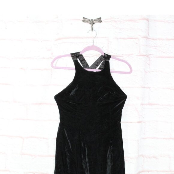 Vintage Geary Roark Kamisato 90s Black Rayon Side Slit Lattice Back Midi Dress 6 - Picture 2 of 9